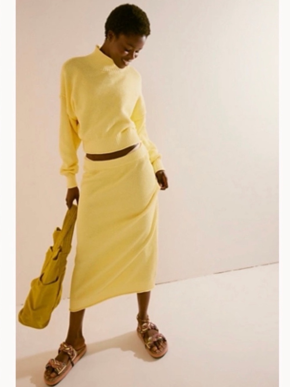 Free People Beach Hailee Sweater Skirt Set Size XS Butter Yellow